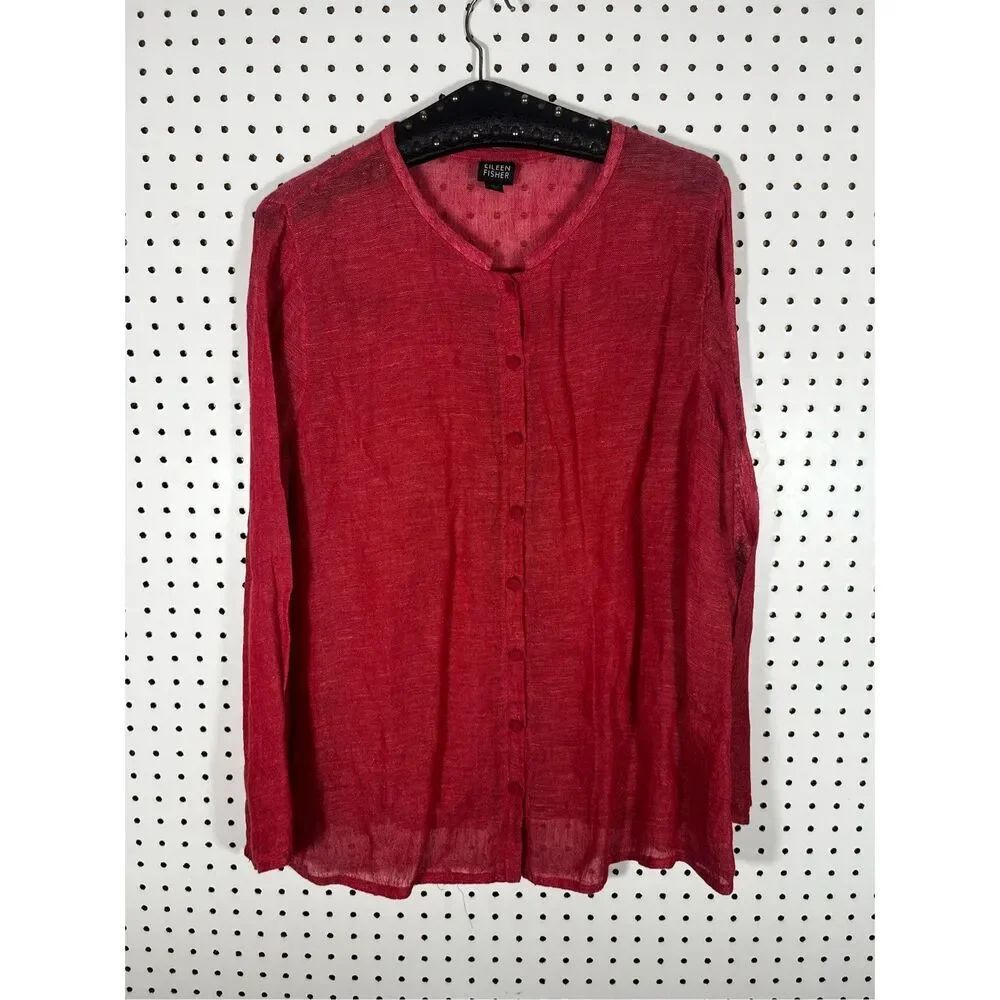 Eileen Fisher button down linen tunic top size L